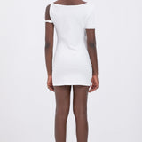 Trendikas Valge Bodycon Mini Kleid Keerdu Rihmaga