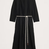 Puuvillane Split Neck Särk Midi Kleidid Mustas