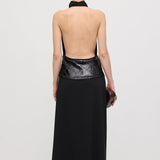 Cowl Neck Open Back Maxi Dress with Cardigan
