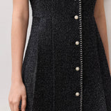 Must Lühikeste Varrukatega Tekstuuriga Mini Kleid