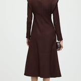 Pika Varrukaga Smocking Õlavarre Midi Kleid Coffee