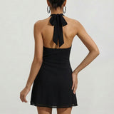 Must Šifoon Halter Mini Kleid