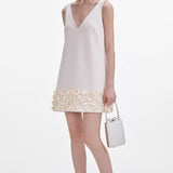 Krepp 3D Sequin Mini Dress in Cream
