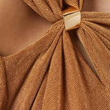 Asümmeetriline kaelusega pikkade varrukatega midi kleit khakis