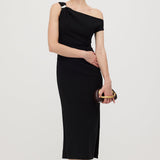 Asümmeetriline Metalliline Midi Kleid