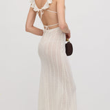 Ruffle Seljatu Backless Kootud Midi Kleid