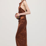 Satiinist Halter Slit Midi Kleid