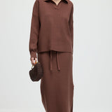 Kootud Pikad Varrukad Ülemine ja Midi Kleidiseade