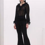 Lillede Detail Kõrge Vöökoht Flare Püksid