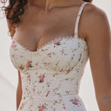 Veniv Puuvilla Midi Kleit Valge Lill