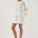 White Ruffled Tiered Puff-Sleeve Mini Dress