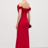 Ruffled Off-Shoulder Maxi Dress in Red