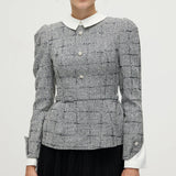 Peplum Tweed Ülemine ja Võrgusilm Midi Seelik Komplekt