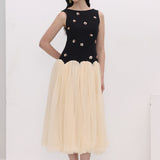 Vintage Kontrasti Tülli Midi Kleid