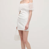 Õlavarrelt Väljaulatuv Lilleline Tülli Mini Kleid