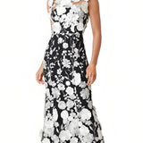 Kohandatud 3D lilledega midi kleit mustas