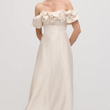 Volangidega Satään Midi Kleit Avatud Õlgadega