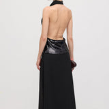Cowl Neck Open Back Maxi Dress with Cardigan