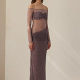 Hall Lilla Off-Shoulder Diamante Maxi Dress