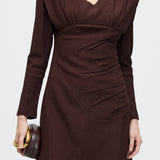 Pika Varrukaga Smocking Õlavarre Midi Kleid Coffee