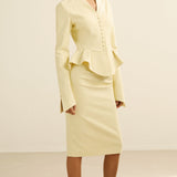 Klassikaline Peplum Jakk ja Lõhiku Midi Seelik Komplekt