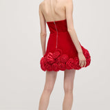 Punane Lilleline Mini Kleit Õlgadelt Avatud