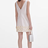 Krepp 3D Sequin Mini Dress in Cream
