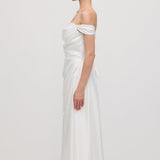 Üksik Satin Maxi Kleid Õlavarre