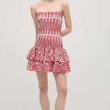 Punane Puuvillane Mini Kleit Tikkitud Silmadega