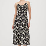 Must Valge Geomeetrilise Prindiga Midi Kleid