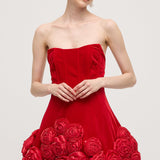 Punane Lilleline Mini Kleit Õlgadelt Avatud