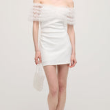 Õlavarrelt Väljaulatuv Lilleline Tülli Mini Kleid