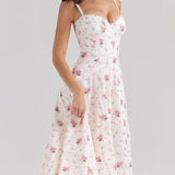 Veniv Puuvilla Midi Kleit Valge Lill