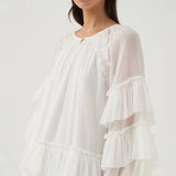 Mini Dress with Ruffled Tiered Design and Puff Sleeves