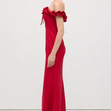 Ruffled Off-Shoulder Maxi Dress in Red