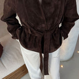 Sügisene Jakki Tumedast Pruunist Suede'ist