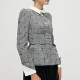 Peplum Tweed Ülemine ja Võrgusilm Midi Seelik Komplekt