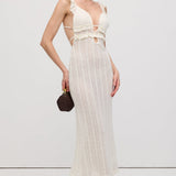 Ruffle Seljatu Backless Kootud Midi Kleid