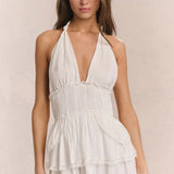 Cotton Ruffled Halter Mini Dress