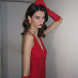 Diamante ruched midi kleit punases