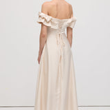 Volangidega Satään Midi Kleit Avatud Õlgadega