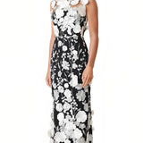 Kohandatud 3D lilledega midi kleit mustas