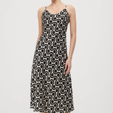 Must Valge Geomeetrilise Prindiga Midi Kleid