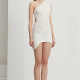 Valge Kootud Mini Kleit Redel Tühi