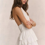Cotton Ruffled Halter Mini Dress