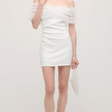 Õlavarrelt Väljaulatuv Lilleline Tülli Mini Kleid