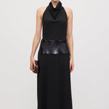 Cowl Neck Open Back Maxi Dress with Cardigan