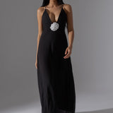 V-kaelusega Halter Midi Kleid