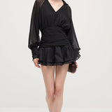 Must Klassikaline Mini Kleit Laternvarrukatega