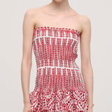 Punane Puuvillane Mini Kleit Tikkitud Silmadega